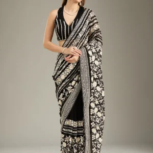 black threadwork georgette saree