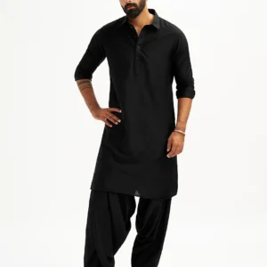 men's black viscose pathani kurta set