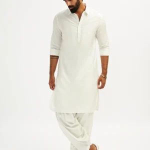 men's white viscose pathani kurta set