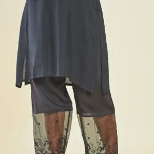 black rayon embroidered palazzo with sheer and scallop borders