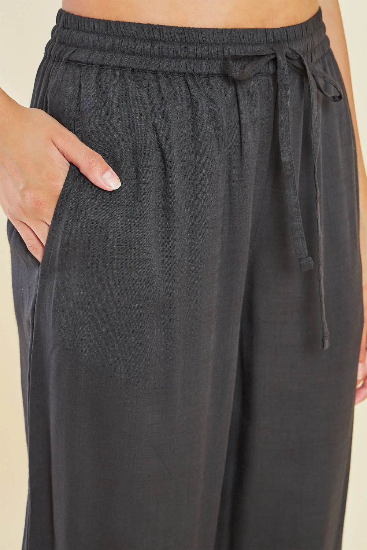 black rayon embroidered palazzo with sheer and scallop borders black rayon embroidered palazzo with sheer and scallop borders