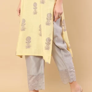 grey chanderi sequinned embroidered borders cigarette pants