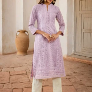purple georgette paisley thread embroidered straight kurta